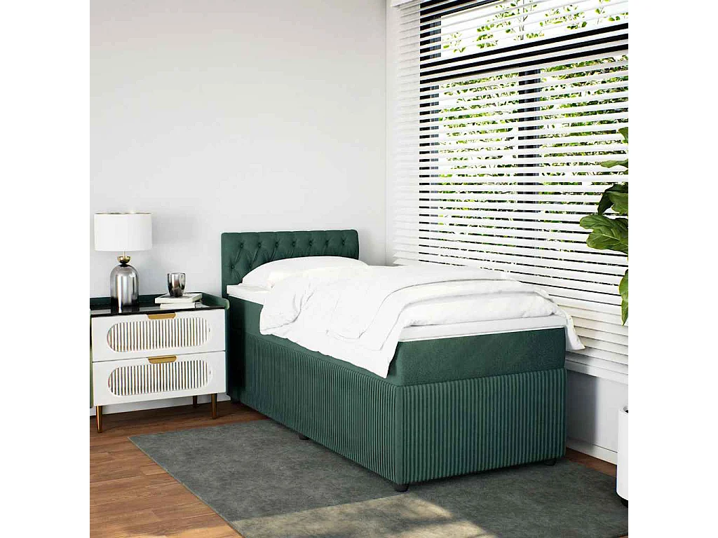 Cama de solteiro | Cama de adulto | Cama com molas/colchão 80x200cm veludo verde-escuro SHL633206