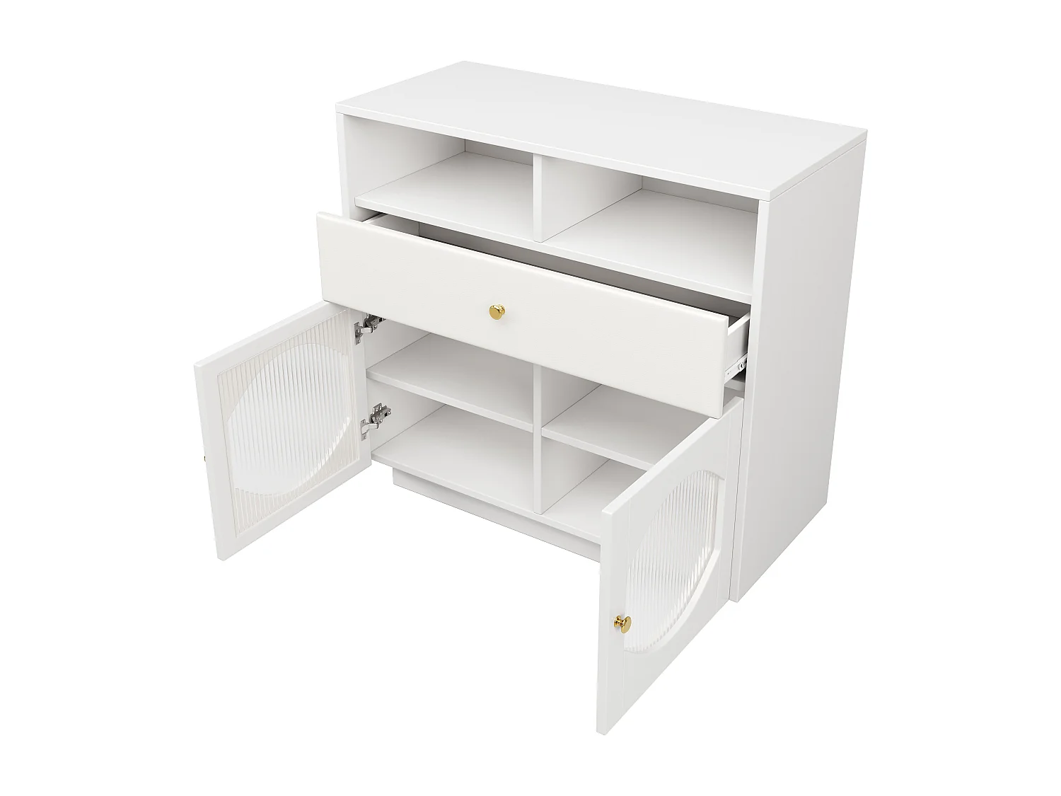 Buffet salle à manger 2 portes en verre 1 tiroir - meuble de rangement en bois - blanc (100x40x90.5 cm)