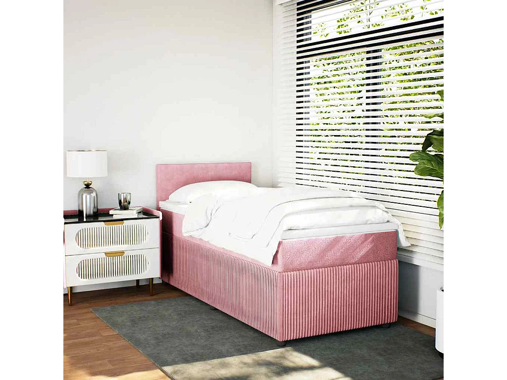 Einzelbett | Bettgestell | Boxspringbett mit Matratze Rosa 90x200 cm Samt SHL95052