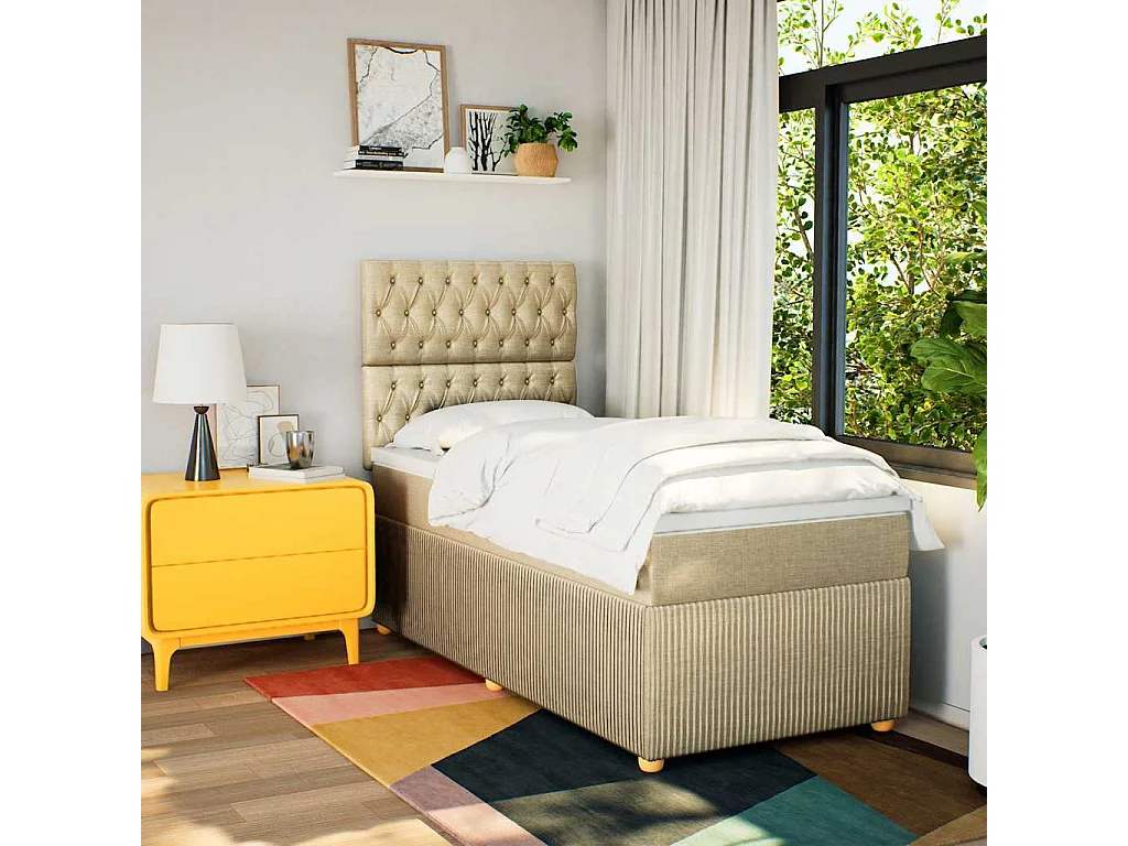 Einzelbett | Bettgestell | Boxspringbett mit Matratze Creme 90x190 cm Stoff SHL174786