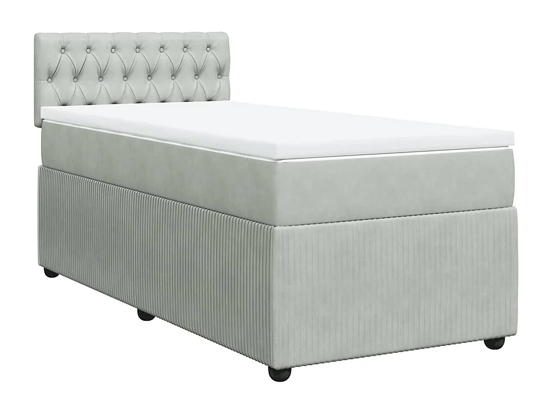 Einzelbett | Bettgestell | Boxspringbett mit Matratze Hellgrau 90x190 cm Samt SHL468321