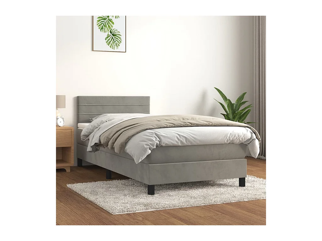 Lit simple-Lit adulte-Sommier à lattes de lit et matelas Gris clair 90x200 cm Velours