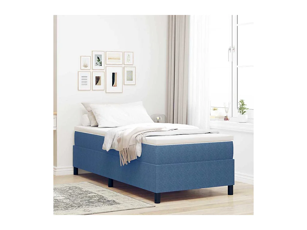 Lit simple-Lit adulte-Lit à ressorts Bleu 90 x 200 cm Tissu en velours côtelé