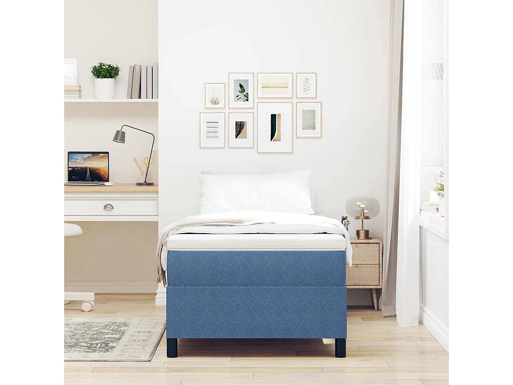 Lit simple-Lit adulte-Lit à ressorts Bleu 90 x 200 cm Tissu en velours côtelé