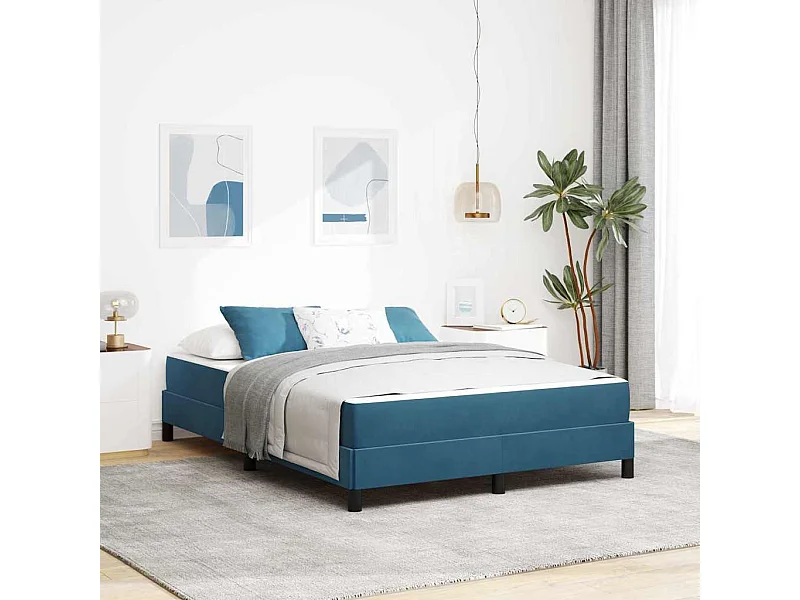 Lit double-Lit adulte-Lit boxspring avec matelas Bleu foncé 160 x 200 cm Velours