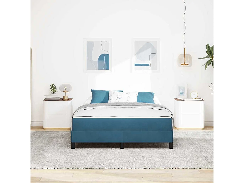 Doppelbett | Bettgestell | Boxspringbett mit Matratze Dunkelblau 160x200 cm Stoff SHL185263