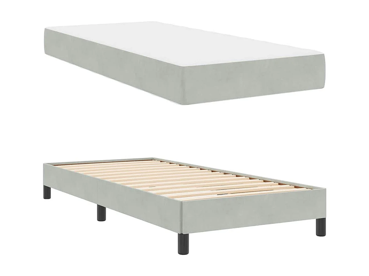 Lit simple-Lit adulte-Lit boxspring avec matelas Gris clair 90 x 190 cm Velours