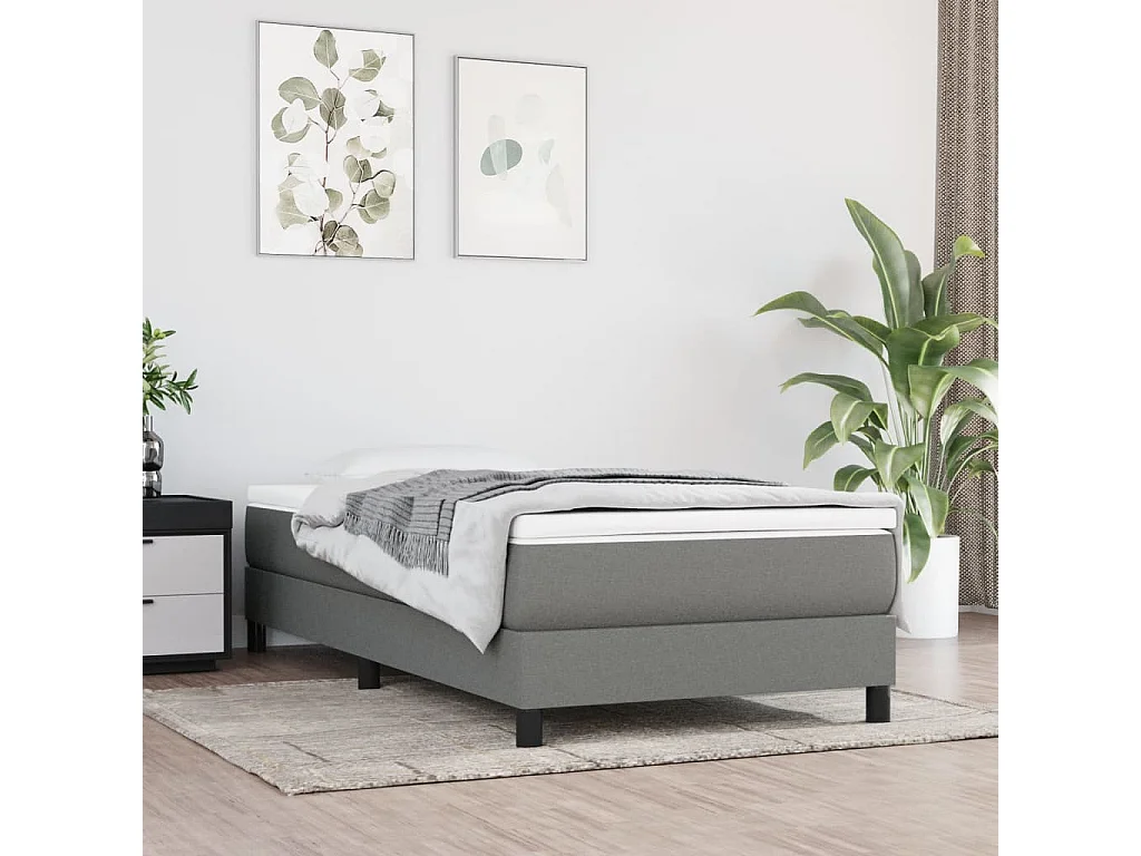 Lit simple-Lit adulte-Sommier à lattes de lit avec matelas Gris foncé 100x200cm Tissu