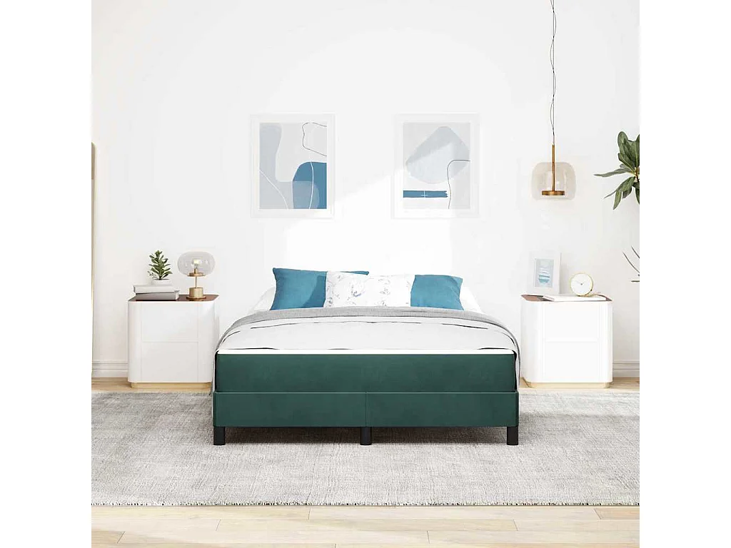 Cama tipo Box Spring con colchón Verde oscuro 140x190 cm tela SHL32175
