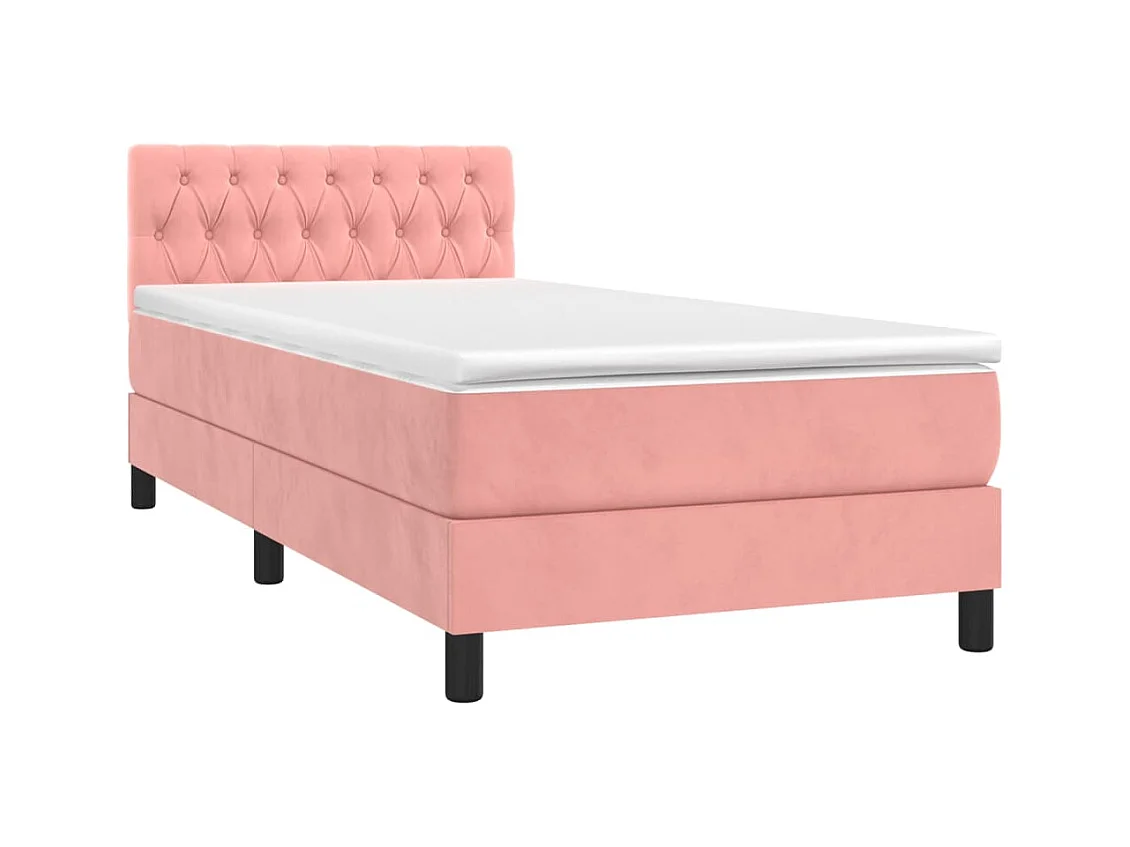 Lit simple-Lit adulte-Sommier à lattes de lit avec matelas Rose 100x200 cm Velours
