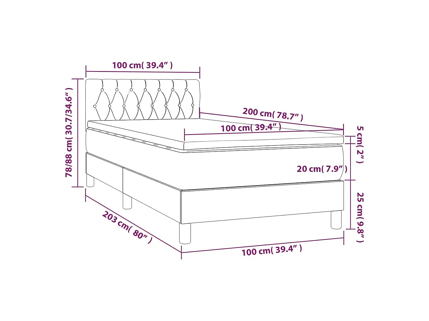 Lit simple-Lit adulte-Sommier à lattes de lit avec matelas Rose 100x200 cm Velours