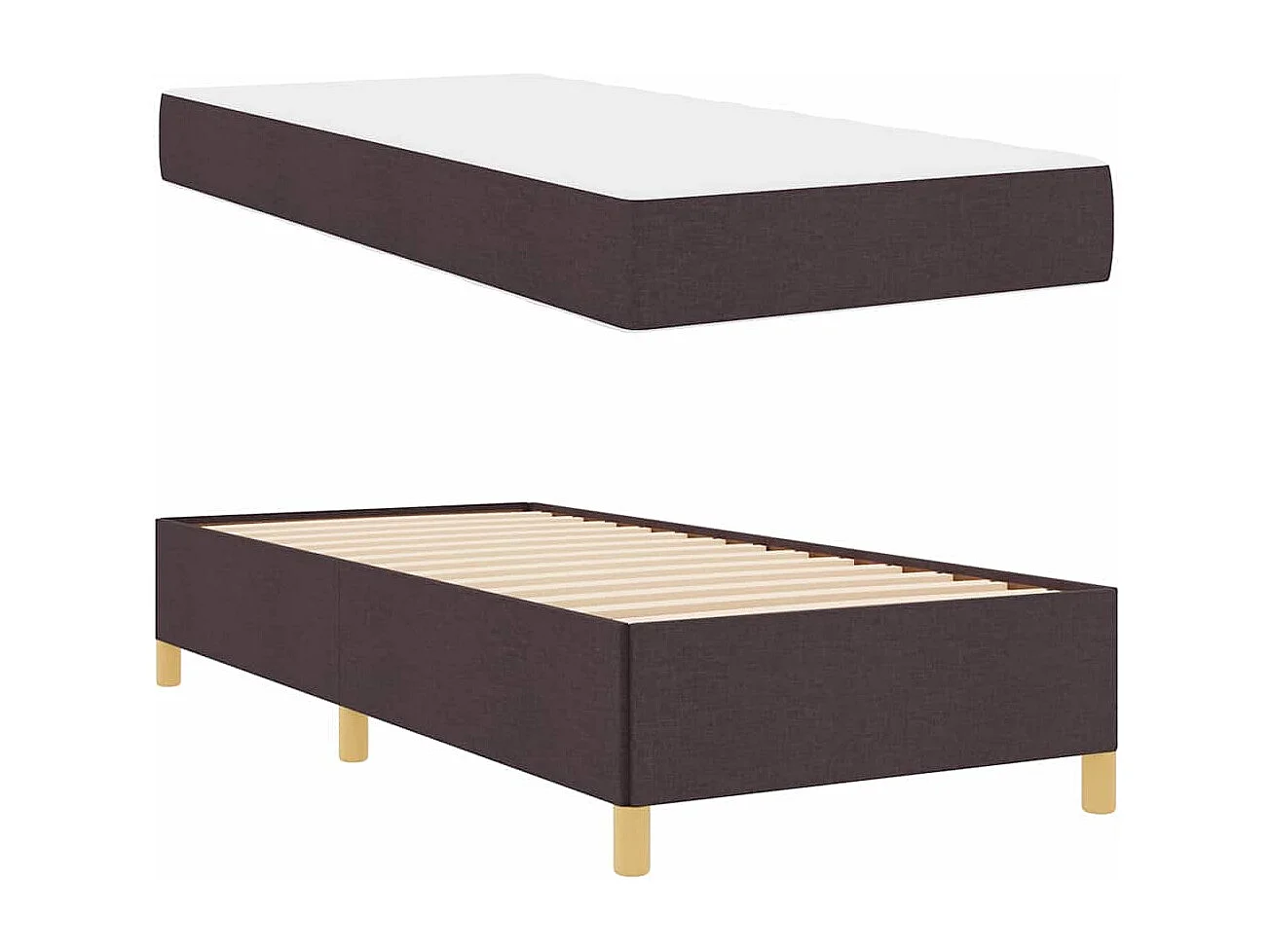 Einzelbett | Bettgestell | Bettrahmen mit Matratze Dunkelbraun 90x200 cm Stoff SHL875038