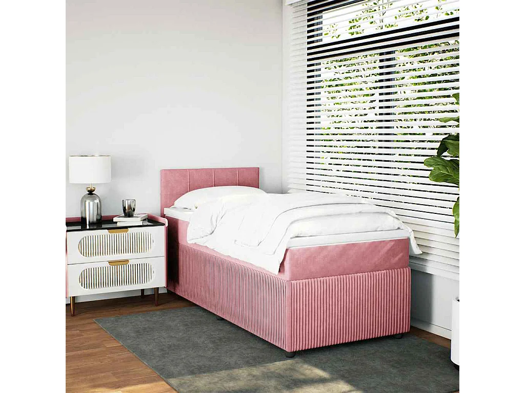 Einzelbett | Bettgestell | Boxspringbett mit Matratze Rosa 90x200 cm Samt SHL51720