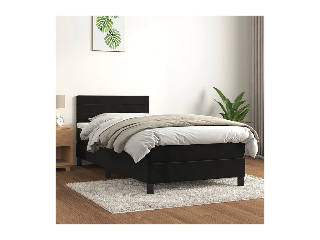 Lit simple-Sommier à lattes de lit et matelas Noir 80x200 cm Velours
