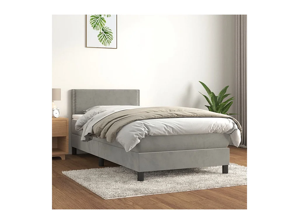 Lit simple-Lit adulte-Sommier à lattes de lit et matelas Gris clair 90x200 cm Velours