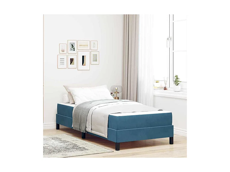 Lit simple-Lit adulte-Lit boxspring avec matelas Bleu foncé 90 x 190 cm Velours