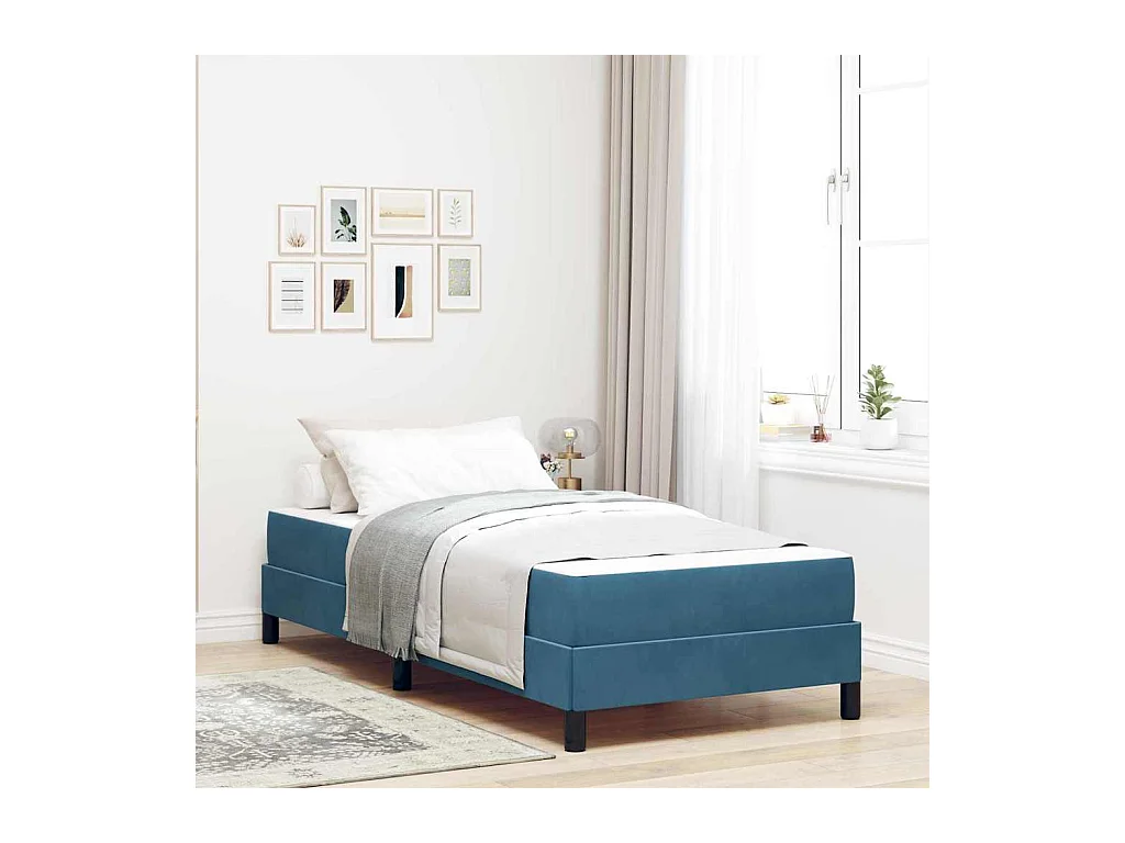 Lit simple-Lit adulte-Lit boxspring avec matelas Bleu foncé 90 x 190 cm Velours