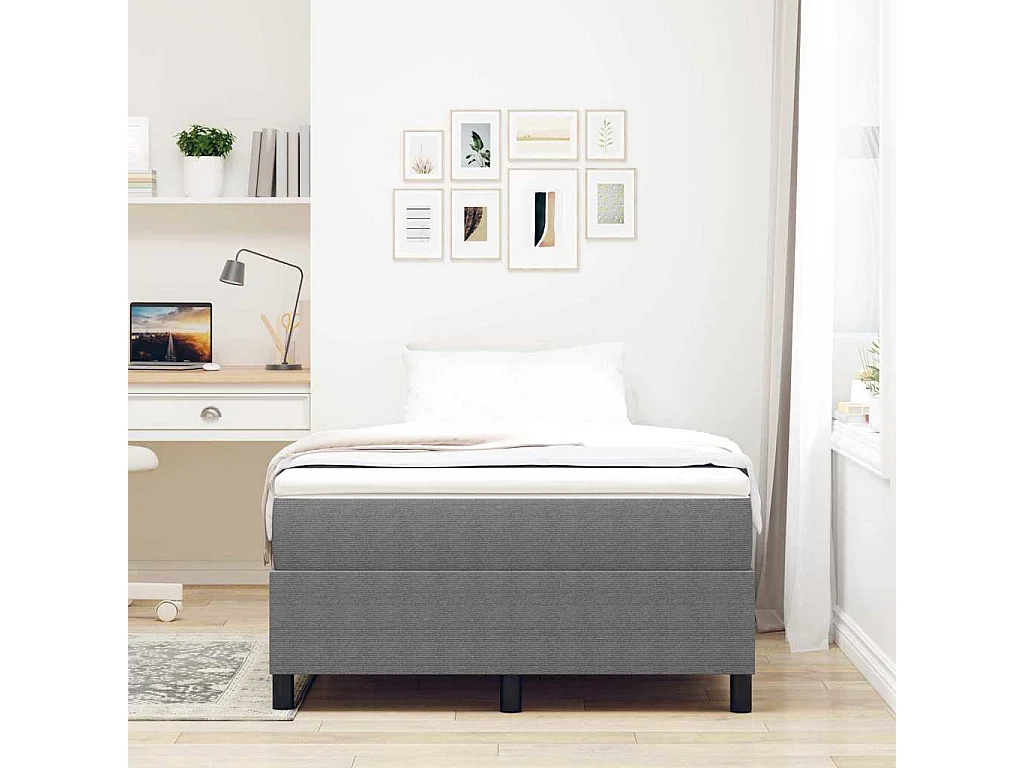 Lit double-Lit adulte-Lit à ressorts Gris clair 120 x 190 cm Tissu en velours côtelé