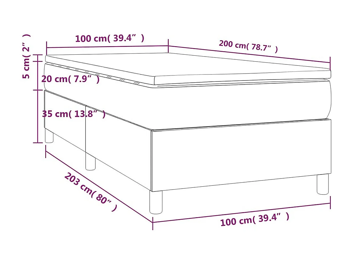 Cama individual | Cama para adultos | Cama box spring con colchón tela gris oscuro 100x200 cm SHL58583