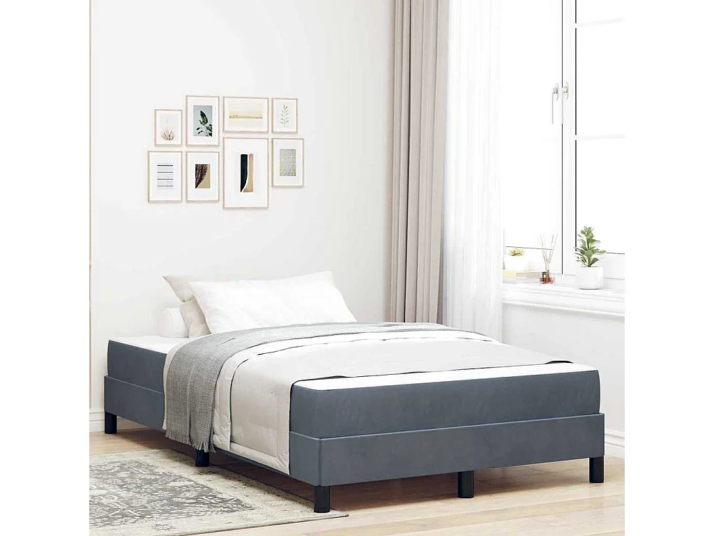 Lit double-Lit adulte-Lit boxspring avec matelas Gris foncé 120 x 200 cm Velours