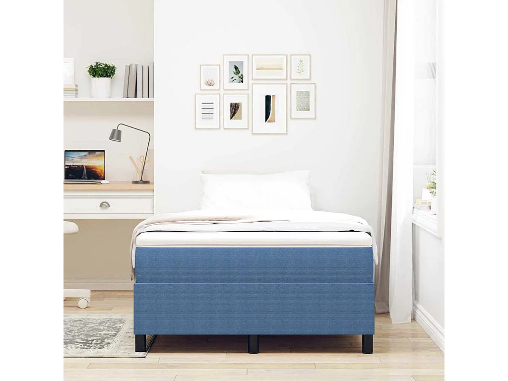 Lit double-Lit adulte-Lit à ressorts Bleu 120 x 200 cm Tissu en velours côtelé