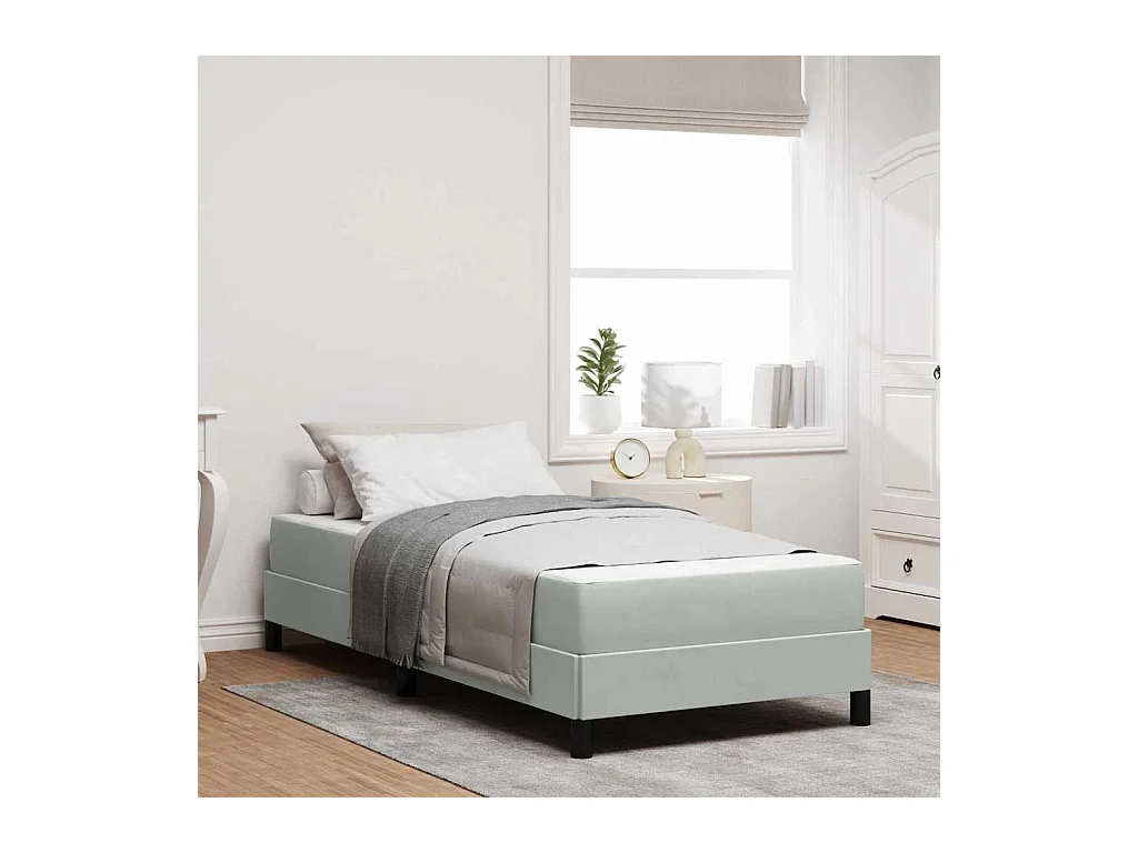 Lit simple-Lit adulte-Lit à ressorts boxspring avec matelas Gris clair 80 x 200 cm Velours