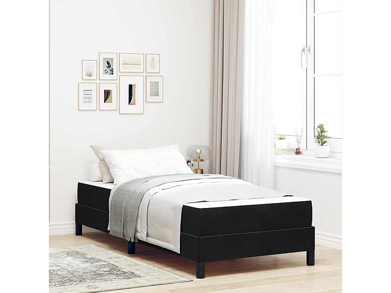 Cama individual | Cama para adultos | Cama tipo Box Spring con colchón Negro 80x200 cm tela SHL26039