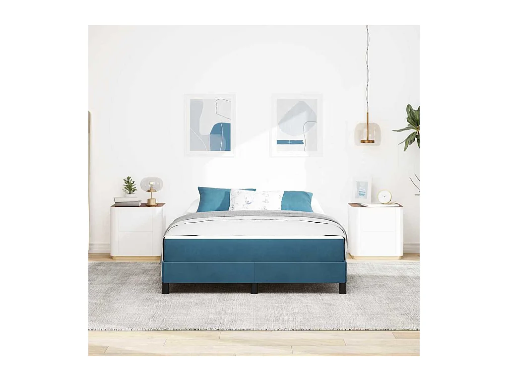 Lit double-Lit adulte-Lit boxspring avec matelas Bleu foncé 140 x 190 cm Velours