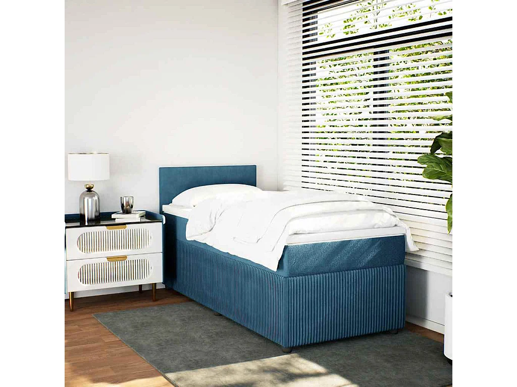 Einzelbett | Bettgestell | Boxspringbett mit Matratze Blau 100x200 cm Samt SHL916965