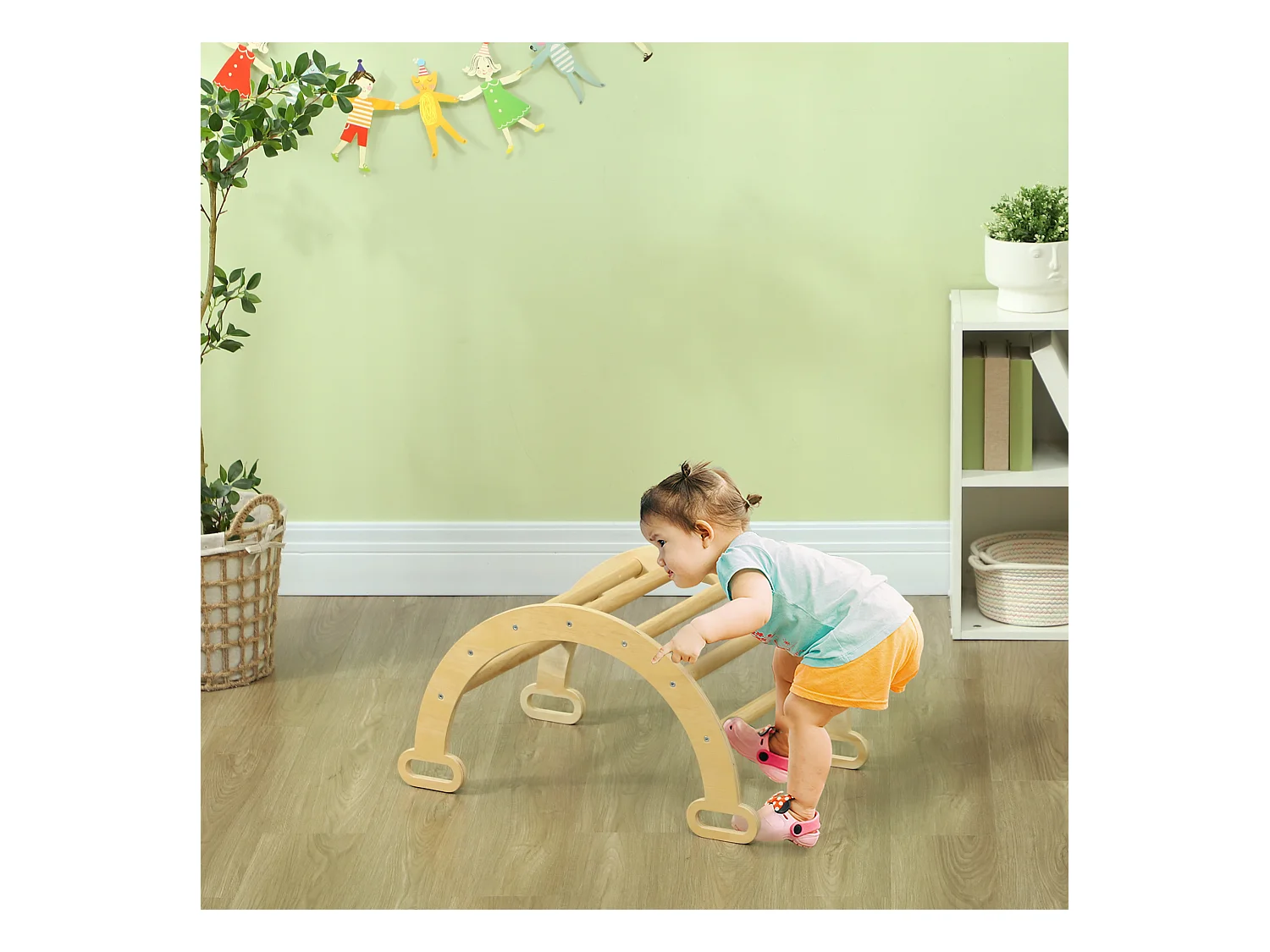 Arche d'escalade enfant - parcours motricité - dim. 68L x 42l x 36H cm - bois pin