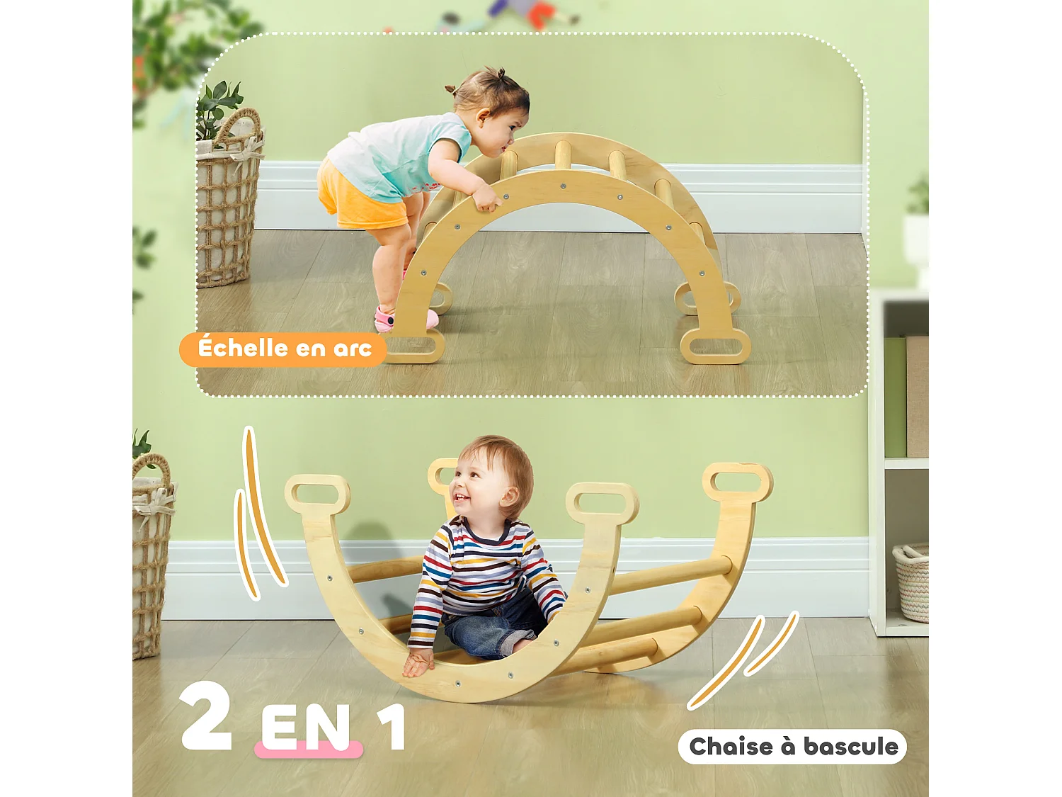 Arche d'escalade enfant - parcours motricité - dim. 68L x 42l x 36H cm - bois pin