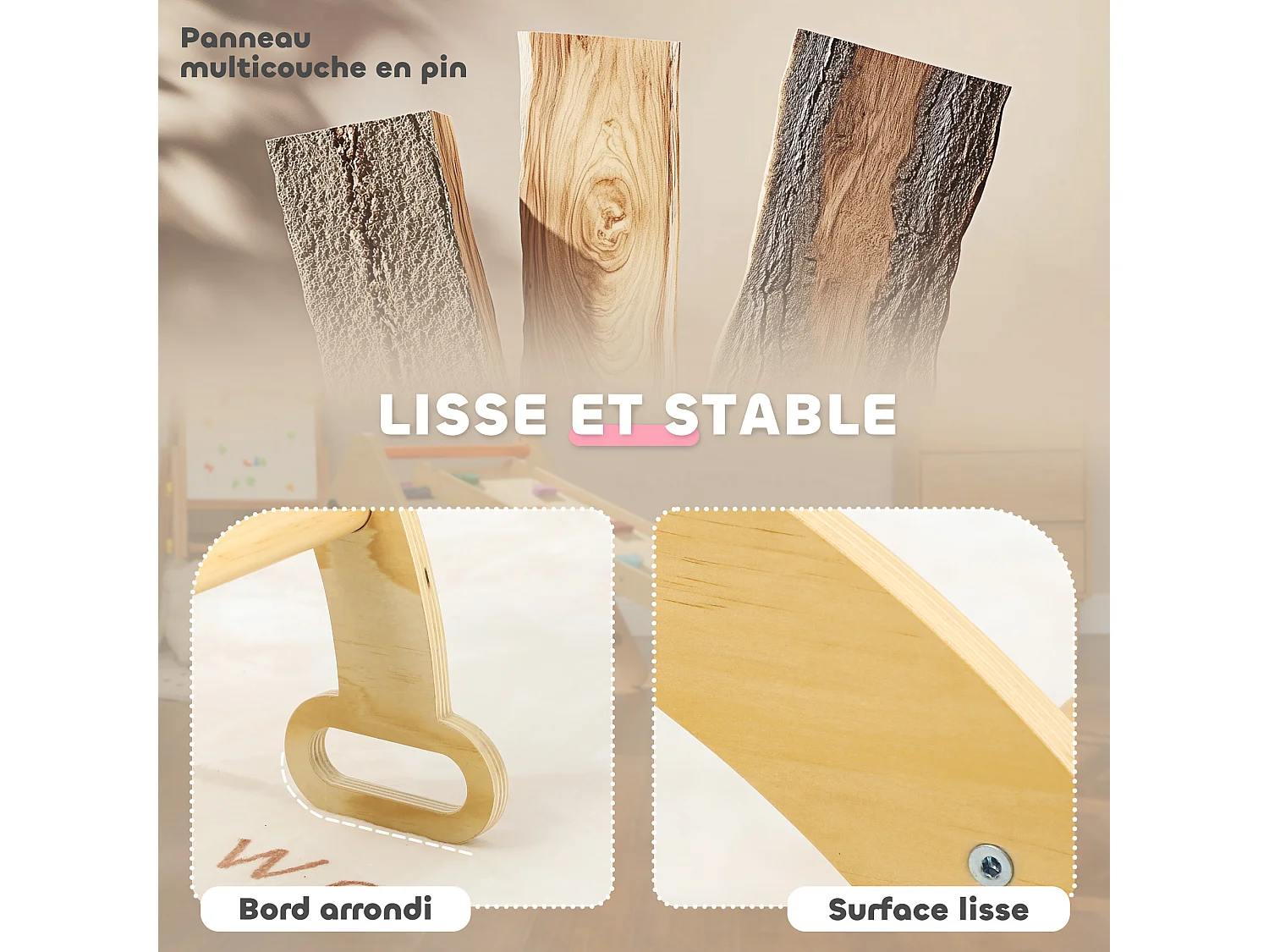 Arche d'escalade enfant - parcours motricité - dim. 68L x 42l x 36H cm - bois pin