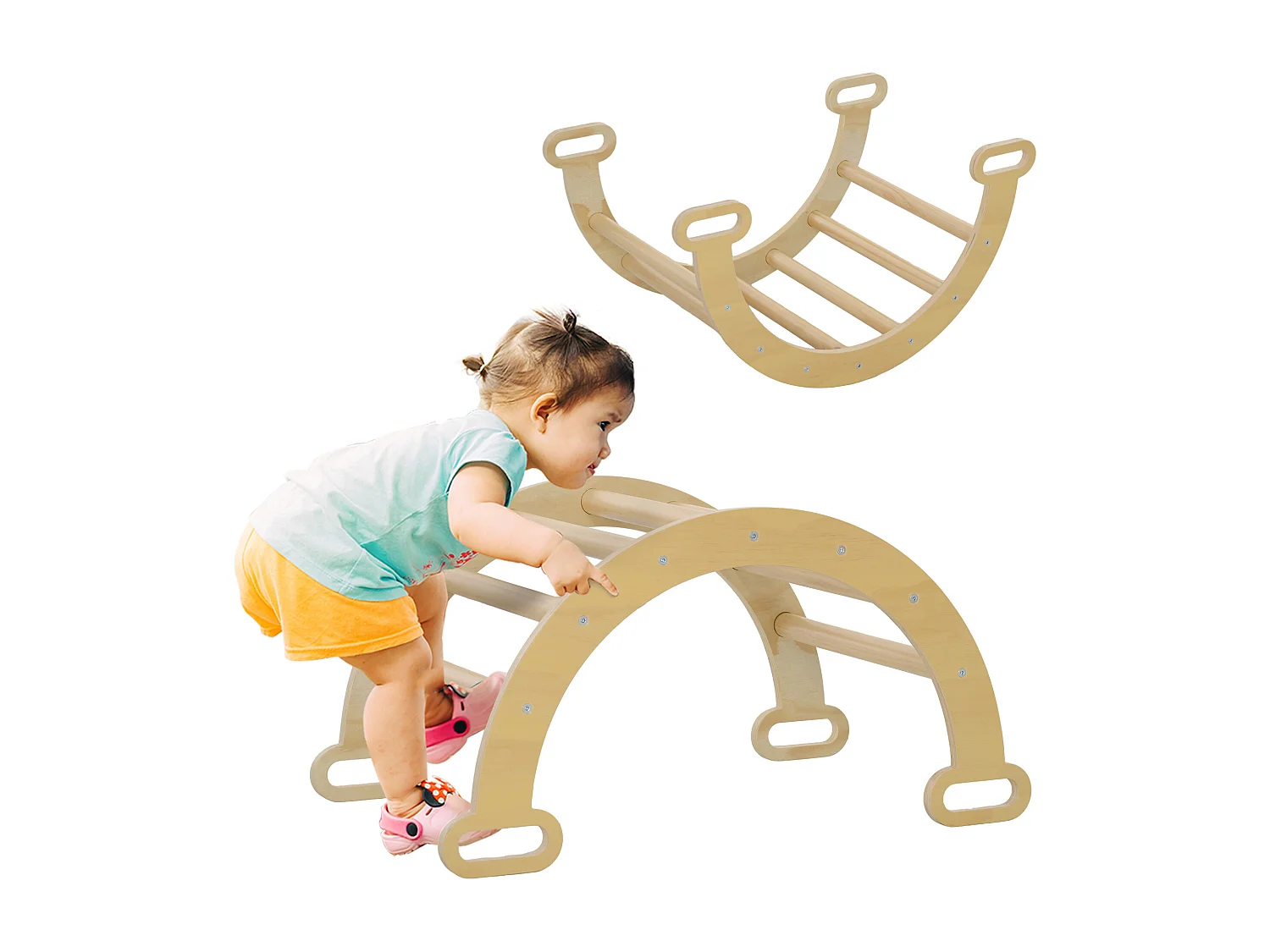 Arche d'escalade enfant - parcours motricité - dim. 68L x 42l x 36H cm - bois pin