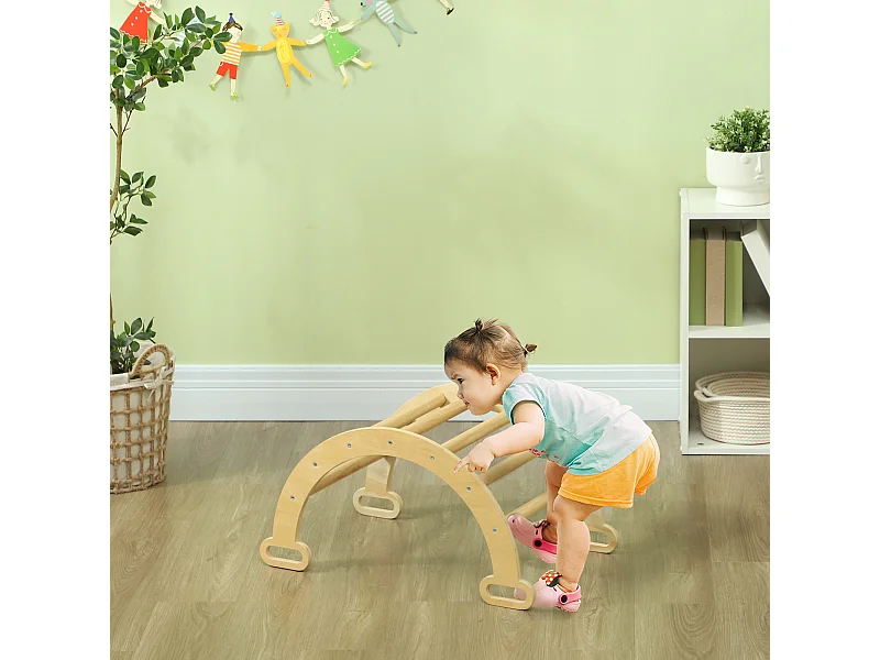 Arche d'escalade enfant - parcours motricité - dim. 68L x 42l x 36H cm - bois pin