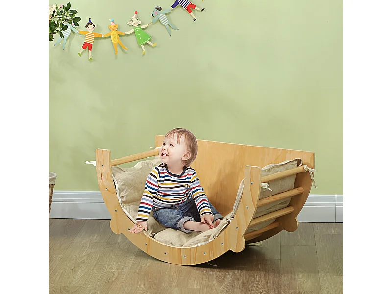 Ensemble d'escalade en bois 3 en 1 - arche, bascule, table - coussin inclus - panneaux bois pin