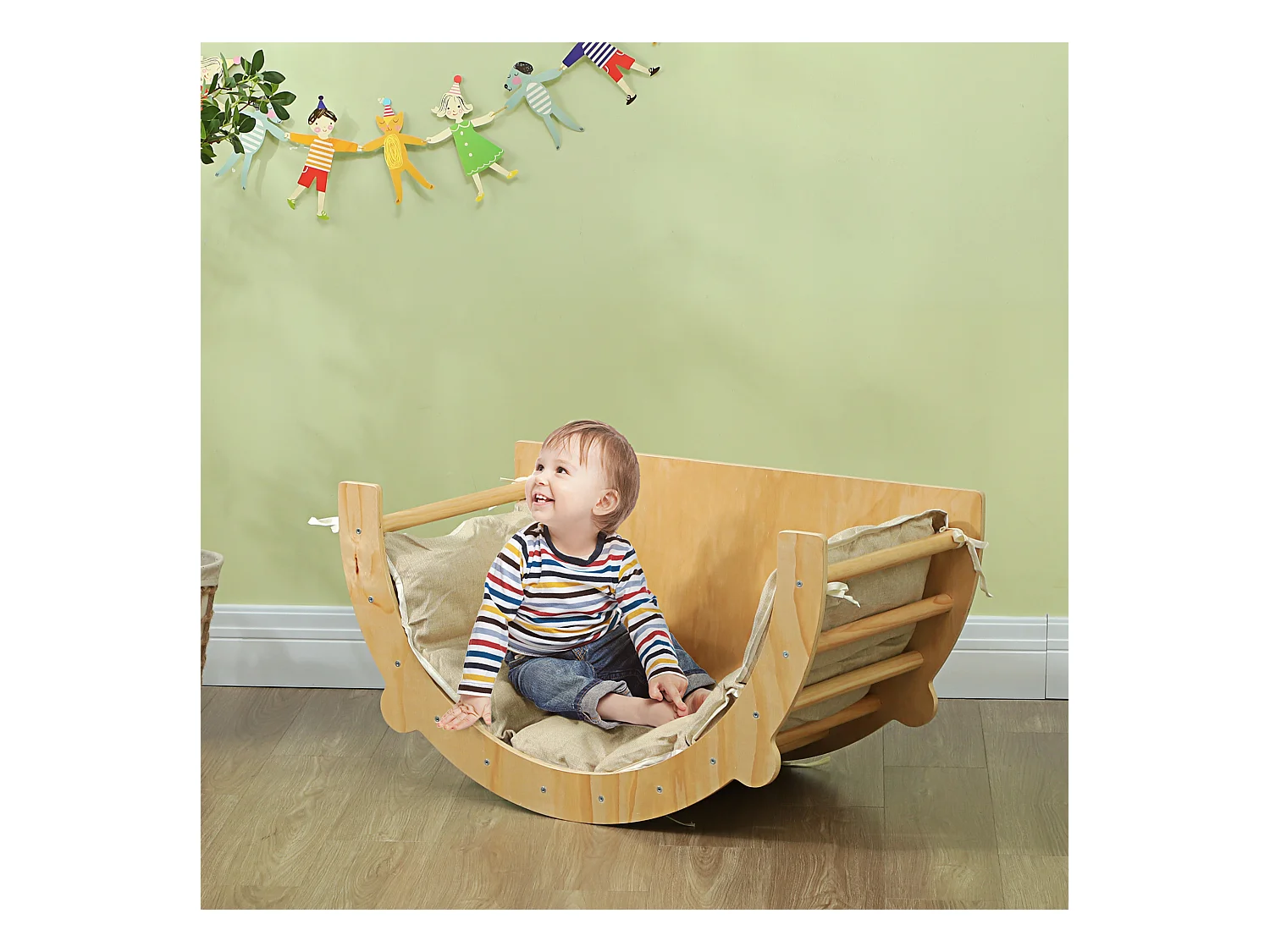 Ensemble d'escalade en bois 3 en 1 - arche, bascule, table - coussin inclus - panneaux bois pin