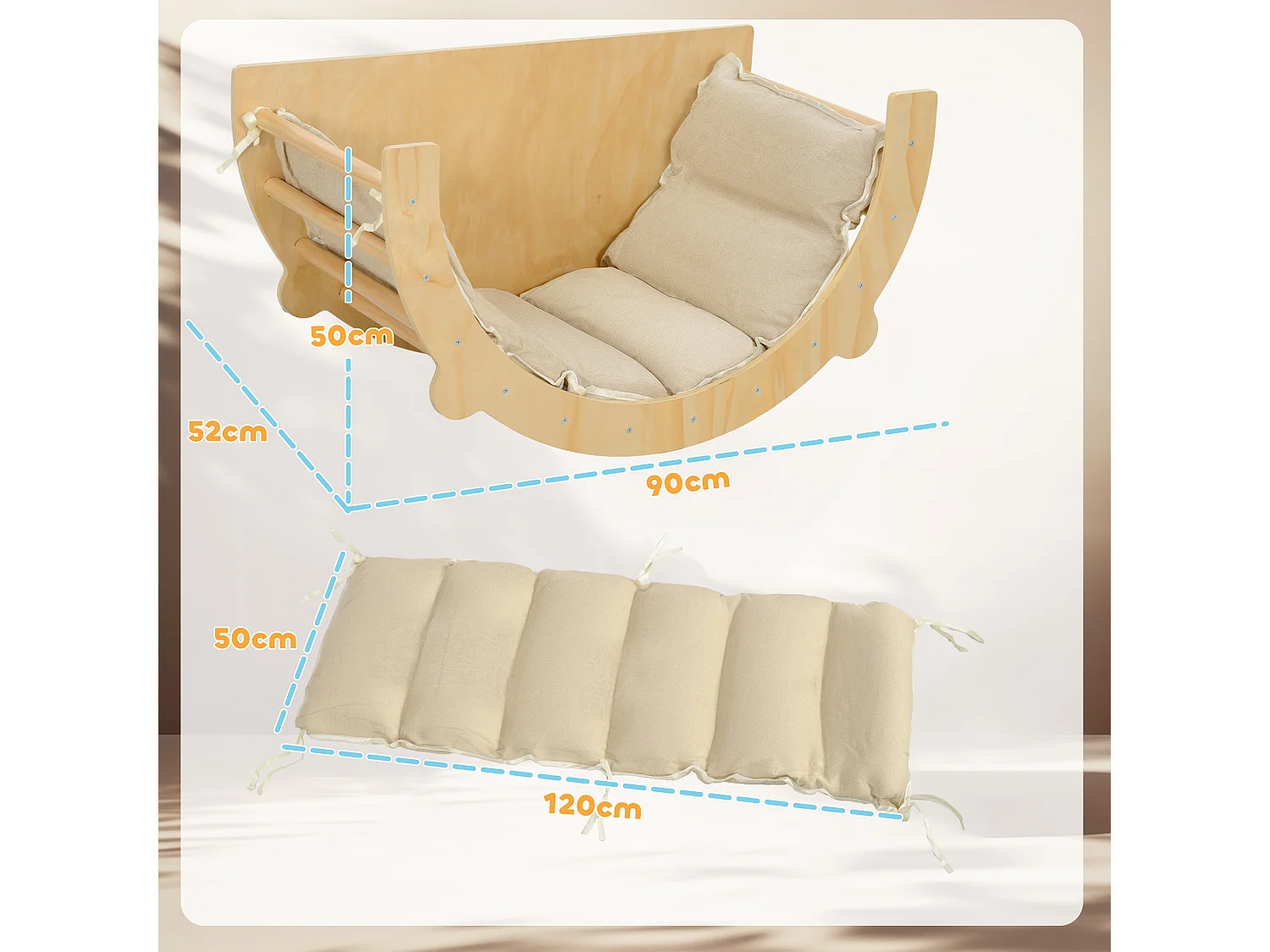 Ensemble d'escalade en bois 3 en 1 - arche, bascule, table - coussin inclus - panneaux bois pin