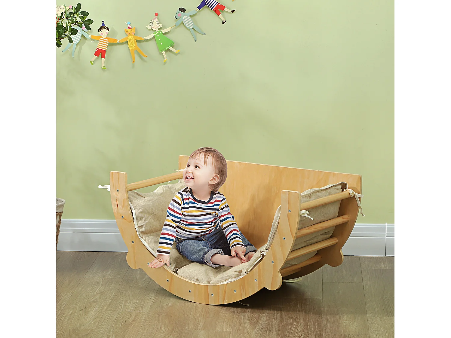 Ensemble d'escalade en bois 3 en 1 - arche, bascule, table - coussin inclus - panneaux bois pin