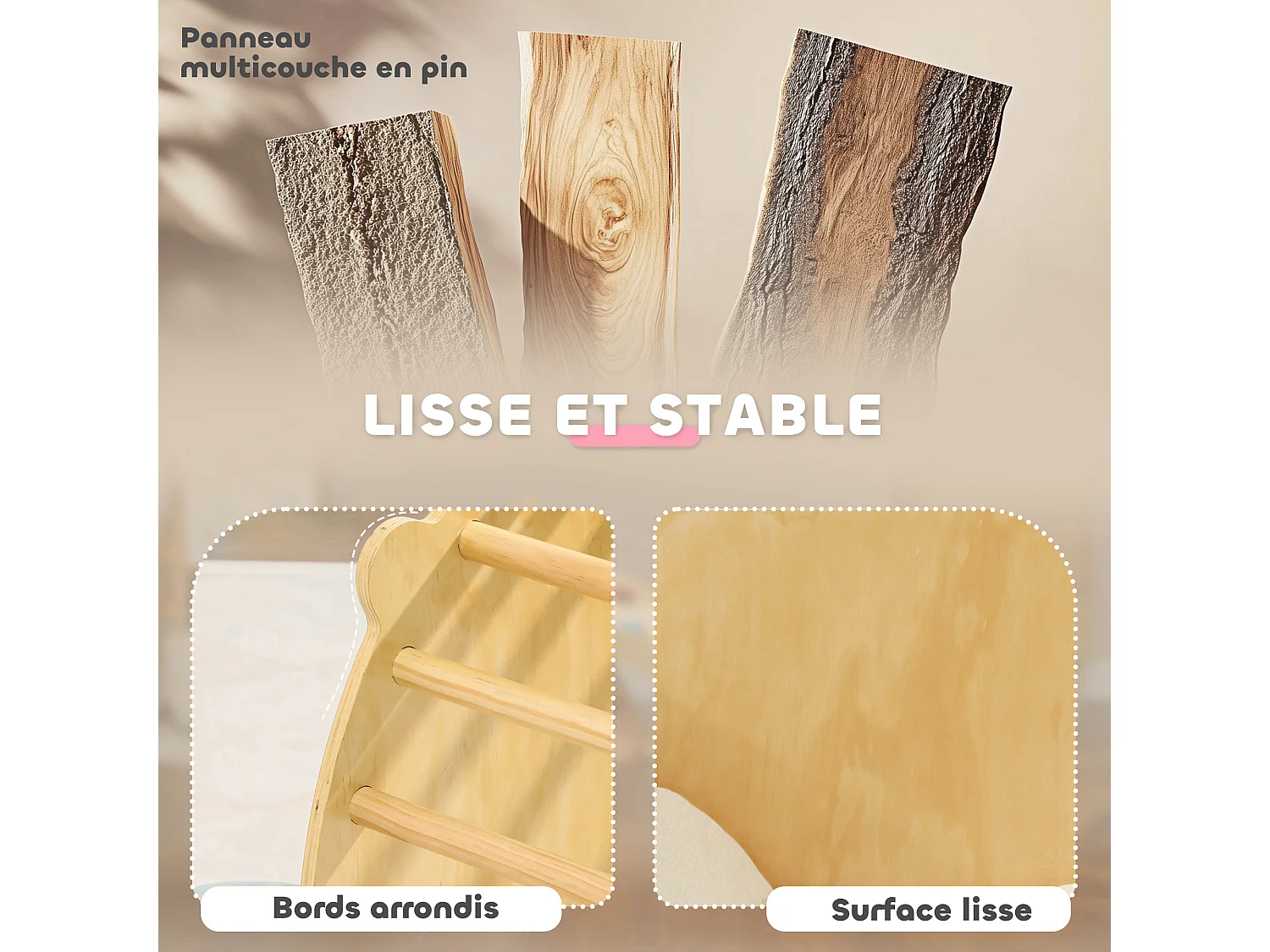 Ensemble d'escalade en bois 3 en 1 - arche, bascule, table - coussin inclus - panneaux bois pin