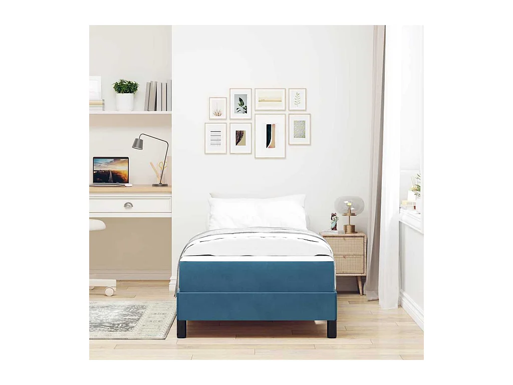 Lit simple-Lit adulte-Lit boxspring avec matelas Bleu foncé 90 x 200 cm Velours