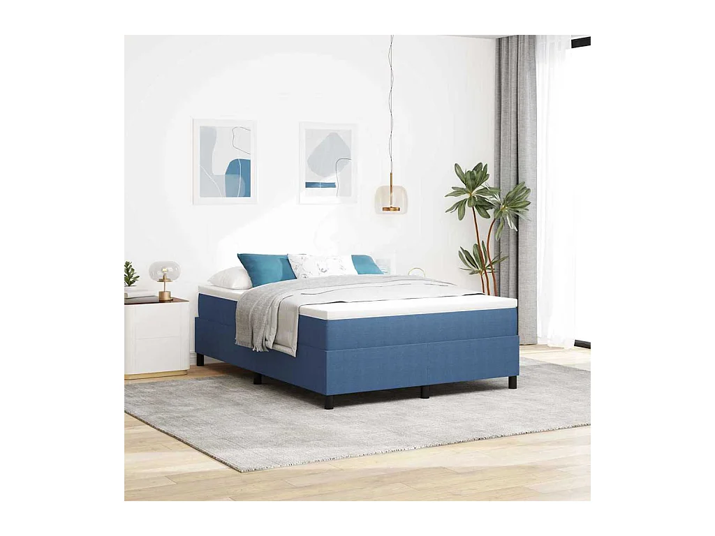 Lit double-Lit adulte-Lit à ressorts Bleu 140 x 200 cm Tissu en velours côtelé