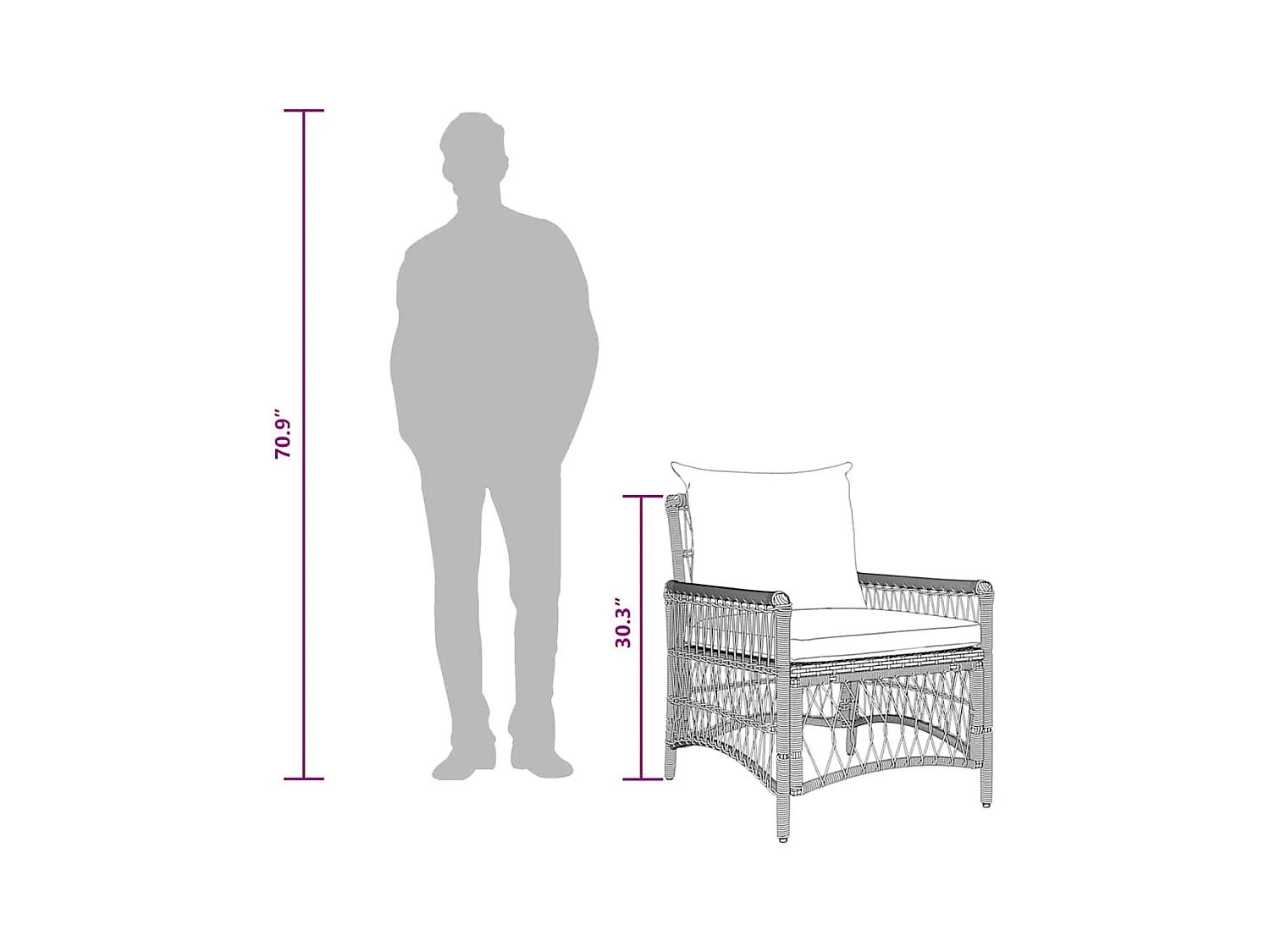 Chaise de jardin Noir 60 x 70 x 78cm polyrotin