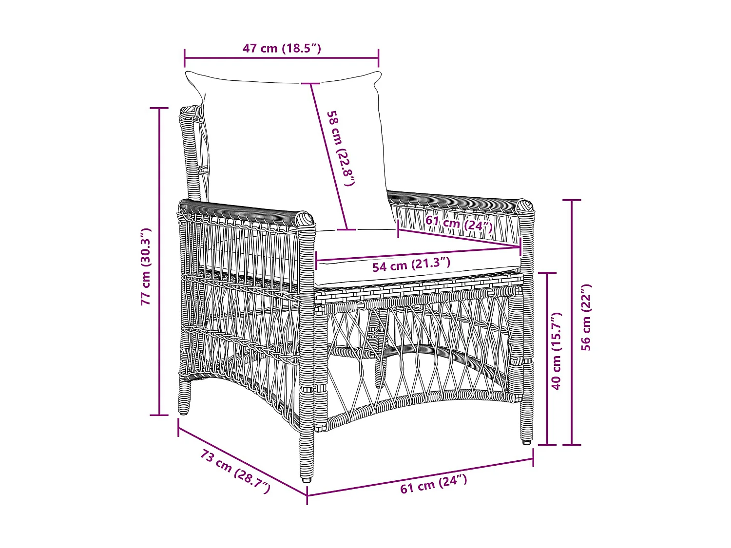 Gartenstuhl Schwarz 60 x 70 x 78 cm Poly-Rattan