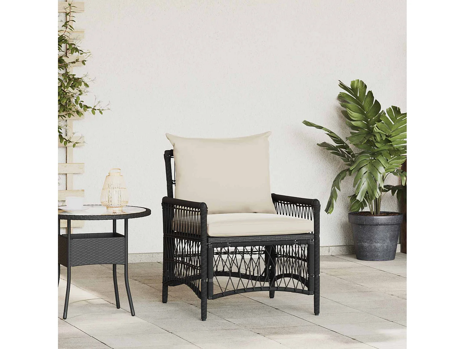 Sedia da Giardino con cuscino Nero 73 x 61 x 77 cm polyrattan