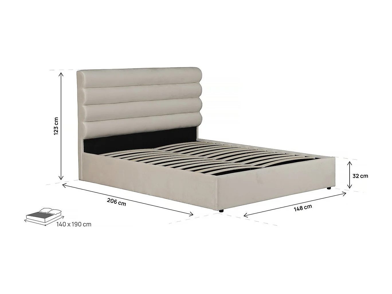 Designer-Doppelbett "Livigno" aus Samt - 140 x 190 cm - Beige