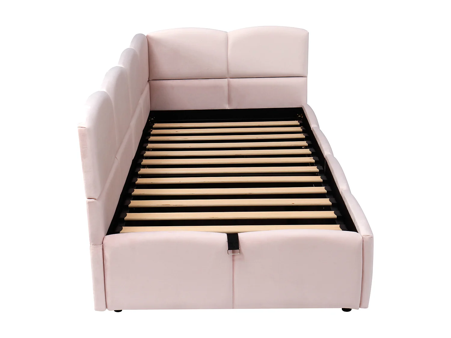 Lit enfant 90x200 cm avec USB - lit à fonction hydraulique - velours - rose (sans matelas)