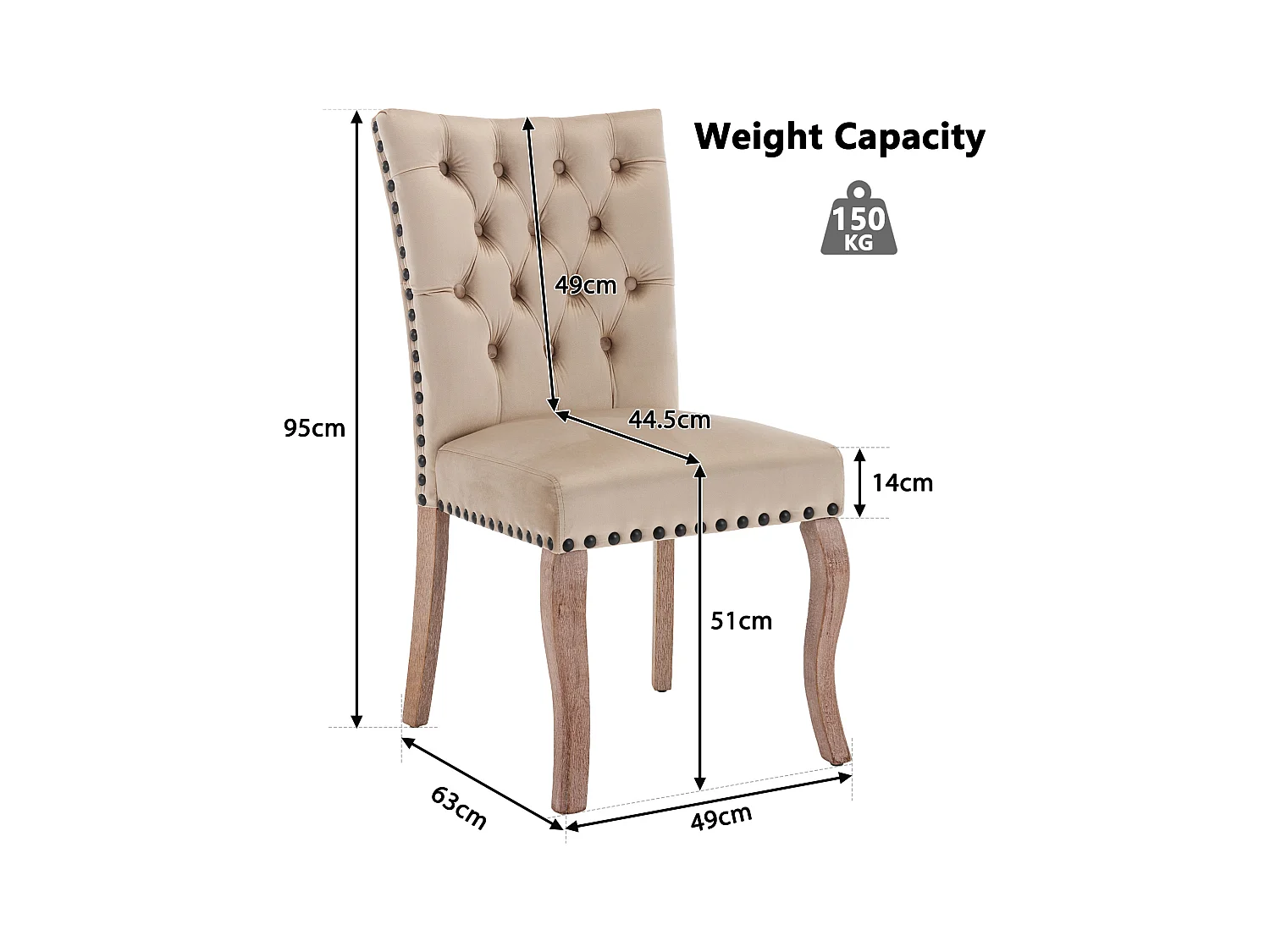 Lot de 6 chaises à manger en velours avec dossier - pieds en bois - marron clair