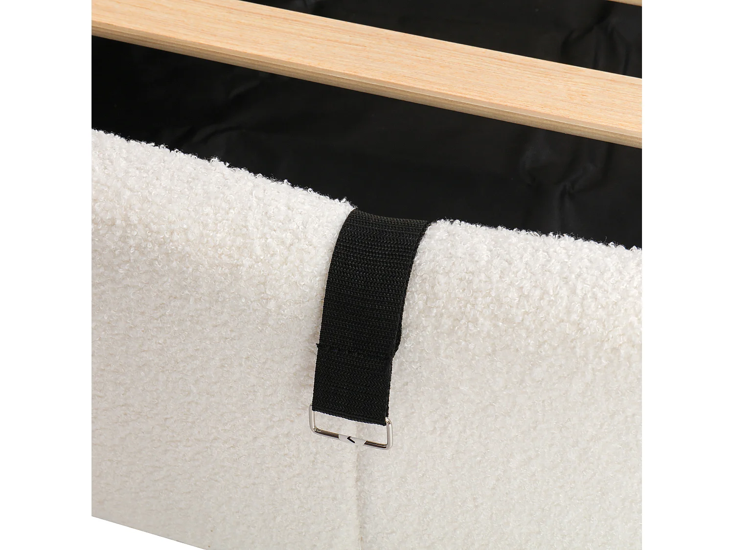 Lit enfant 90x200 cm avec USB - espace de rangement - matelassé - beige (sans matelas)