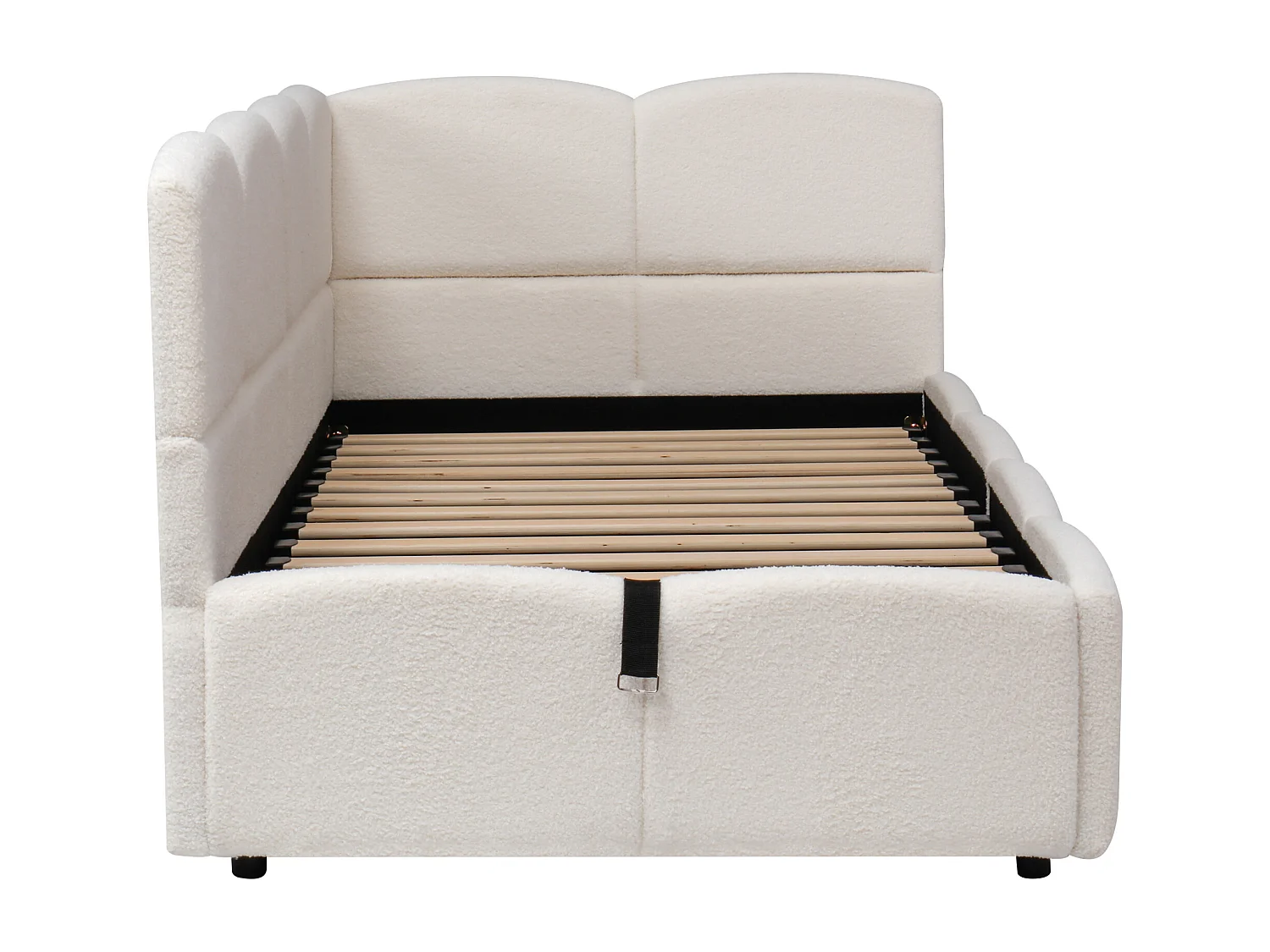 Lit enfant 90x200 cm avec USB - espace de rangement - matelassé - beige (sans matelas)