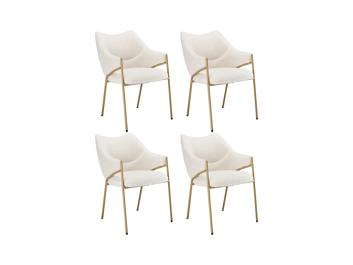Lot de 4 chaise à manger en sherpa avec avec dossier rembourré et accoudoirs - pieds réglables - beige